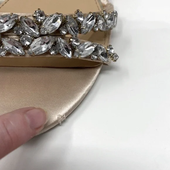 JEWEL BADGLEY MISCHKA Caroline Rhinestone Champagne Ankle Beaded Heels Size 7.5 - Picture 15 of 16